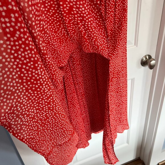 Reformation Lacey Midi Dress - Baila Red Cream Floral Puff Sleeves - Picture 3 of 6